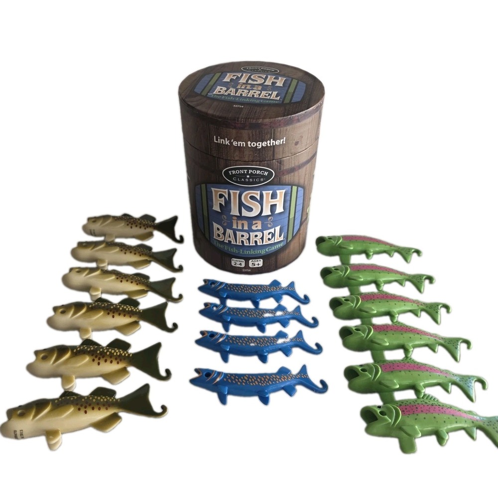 Front Porch Classics Fish in a Barrel Game Fish Linking Game 2 SETS OF FISH EUC